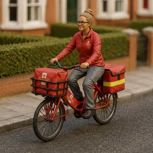 OO Scale Ready to Paint Modern Postie on Delivery Bicycle