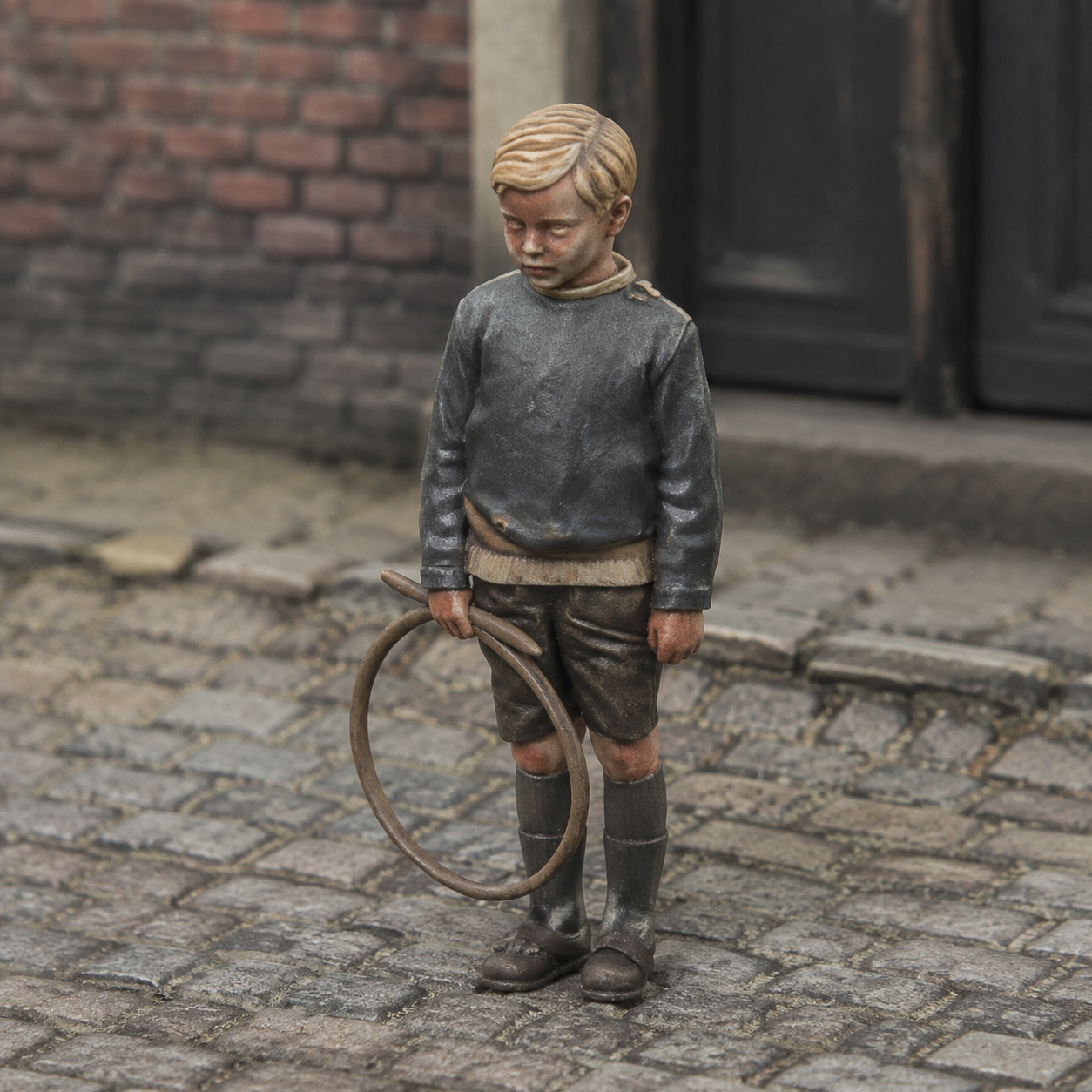 Generated painted context product asset - OO Scale Ready to Paint Victorian Boy Standing With Hoop