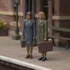 Generated painted context product asset - OO Scale Ready to Paint 1950s Two Girls With Suitcases