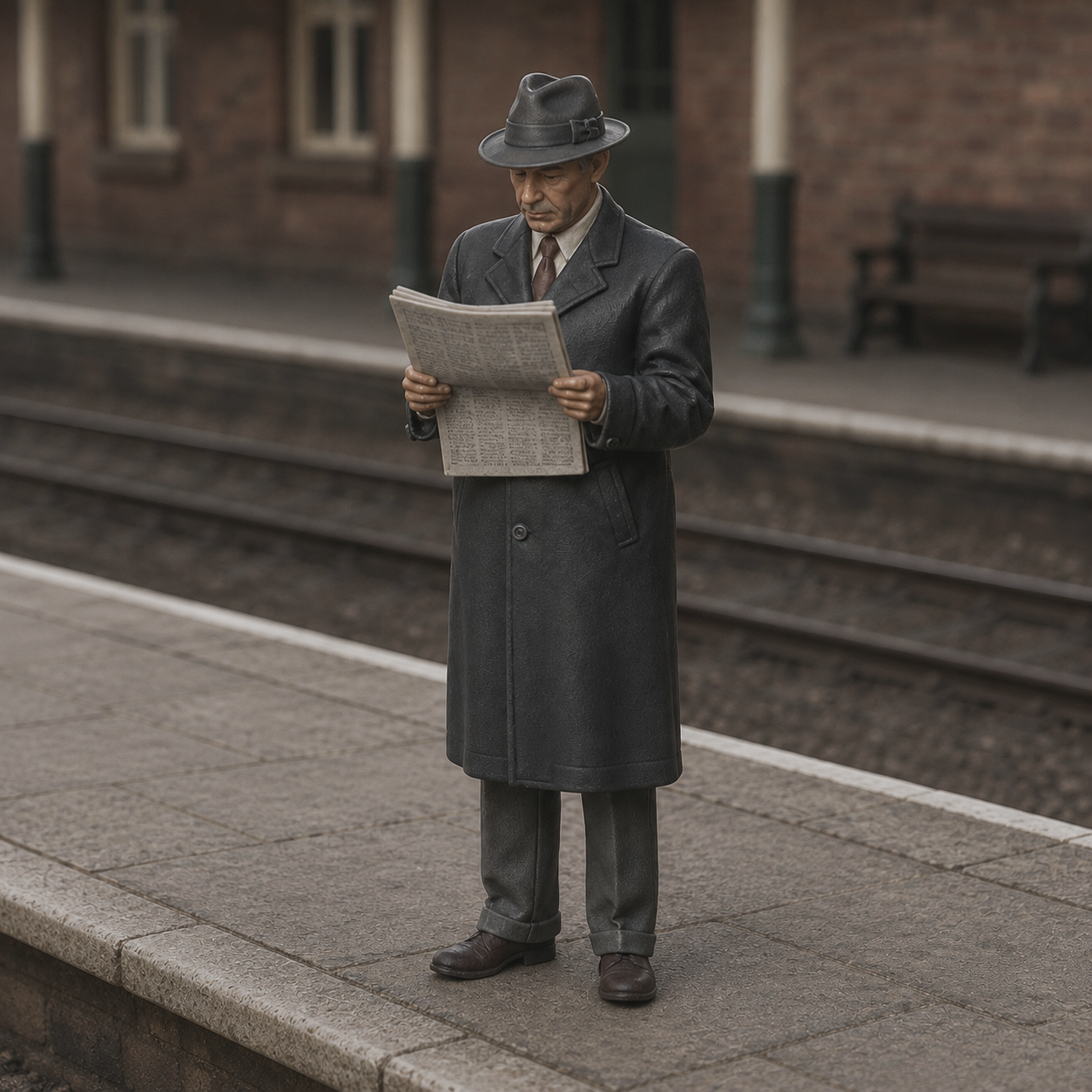 Generated painted context product asset - OO Scale Ready to Paint 1950s Gentleman Reading A Newspaper