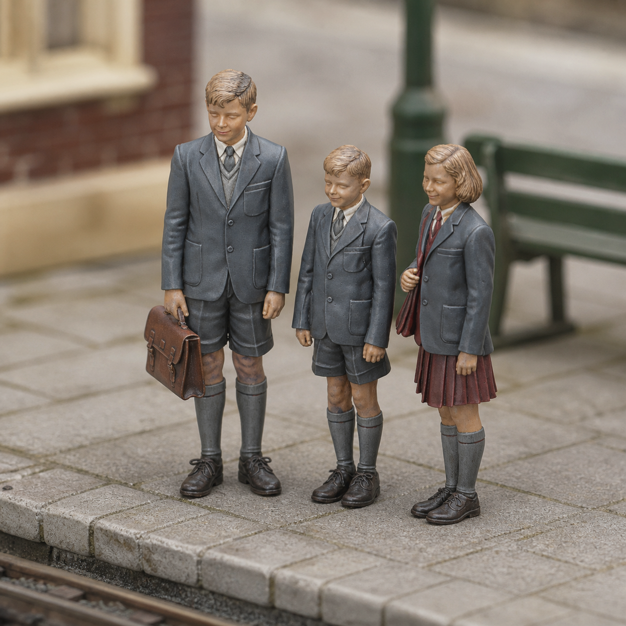 Generated painted context product asset - OO Scale Ready to Paint 1950s Girl With Two Brothers