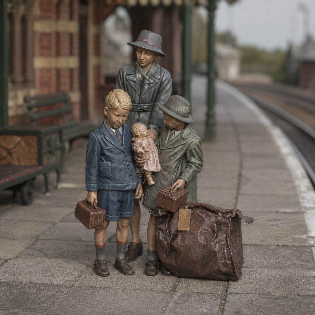 Generated painted context product asset - OO Scale Ready to Paint 1950s Brother And Sisters With Luggage