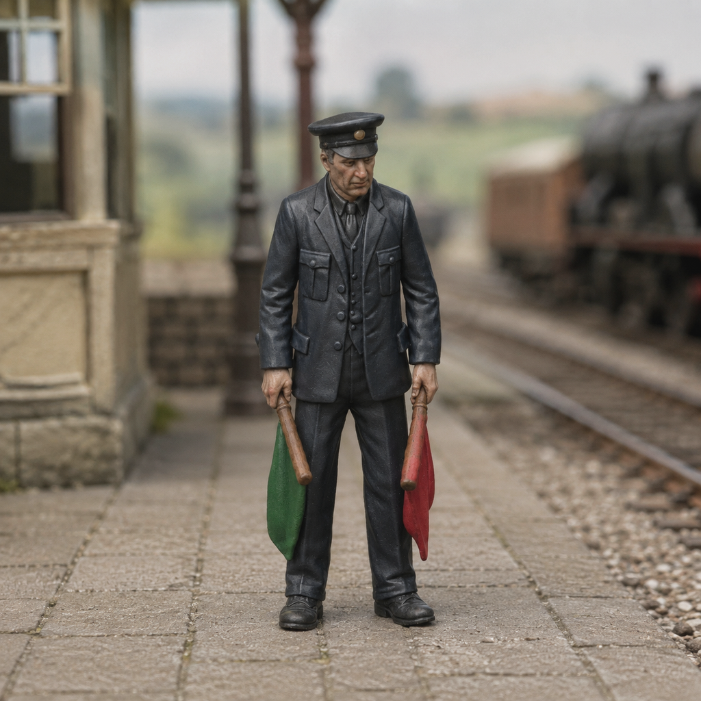 Generated painted context product asset - OO Scale Ready to Paint 1950s Signalman With Flags