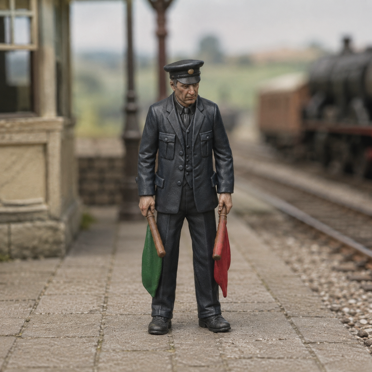 Generated painted context product asset - OO Scale Ready to Paint 1950s Signalman With Flags