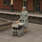 Generated painted context product asset - OO Scale Ready to Paint 1950s Mother With Baby In Pram
