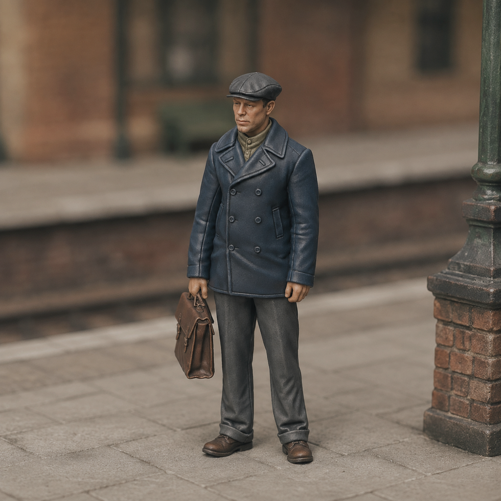 Generated painted context product asset - OO Scale Ready to Paint 1950s Man Holding A Satchel