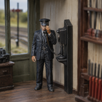 Generated painted context product asset - OO Scale Ready to Paint 1950s Signalman Using A Wall Mounted Telephone