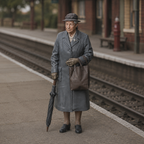 Generated painted context product asset - OO Scale Ready to Paint 1950s Old Lady With Bag And Umbrella
