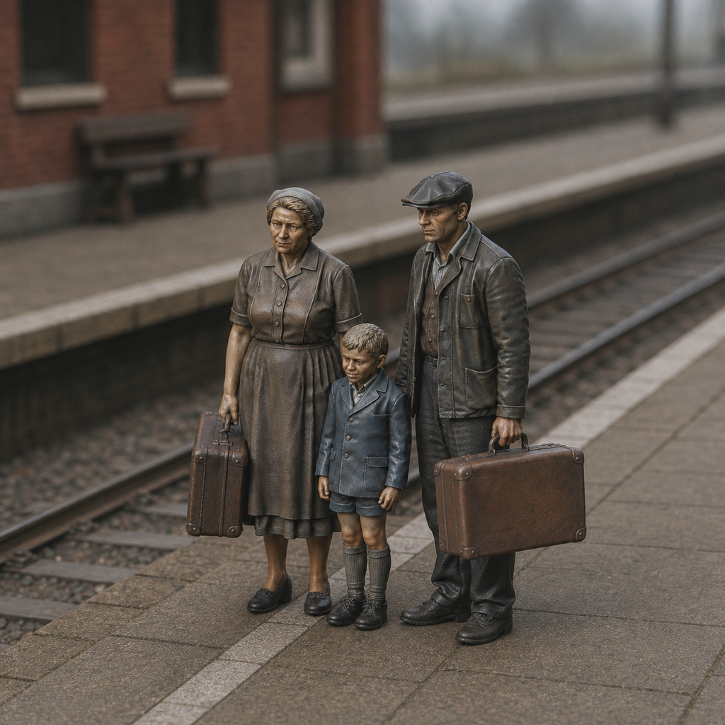 Generated painted context product asset - OO Scale Ready to Paint 1950s Poor Parents With Son