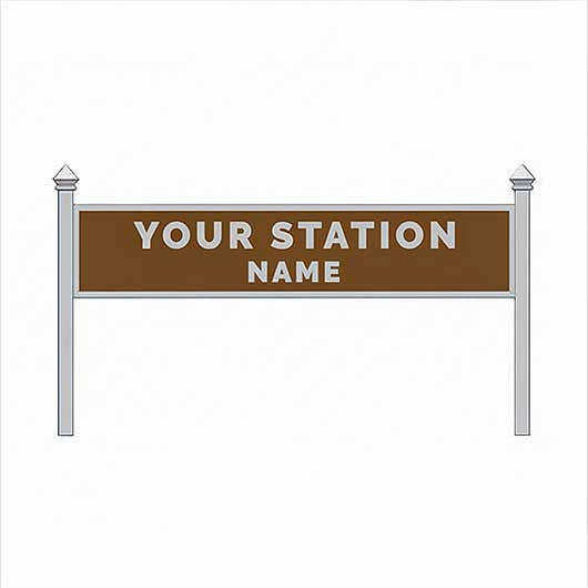 N Scale Pre-Coloured Double-Sided Personalised Steam-Era Station Name Board - Style 1 - Two Lines of Text