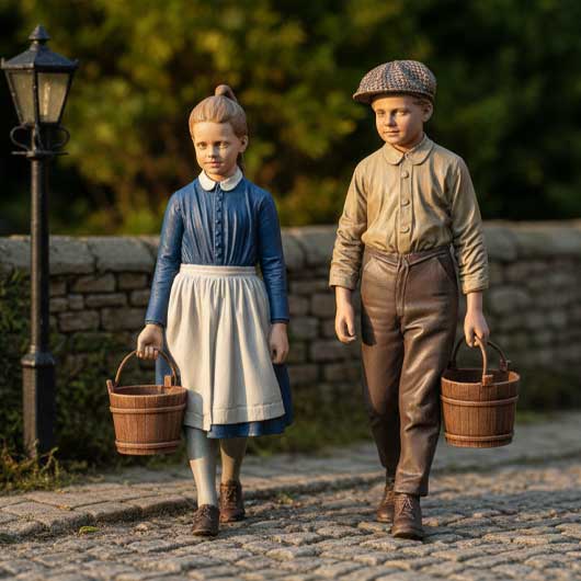 OO Scale Ready to Paint Victorian Boy and Girl Carrying Buckets