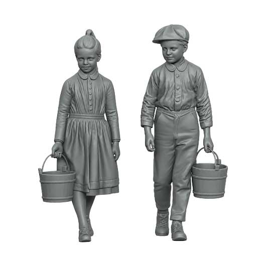 OO Scale Ready to Paint Victorian Boy and Girl Carrying Buckets
