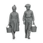 OO Scale Ready to Paint Victorian Boy and Girl Carrying Buckets