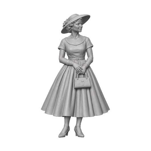 OO Scale Ready to Paint 1950s Wedding Guest in Flowing Dress and Hat